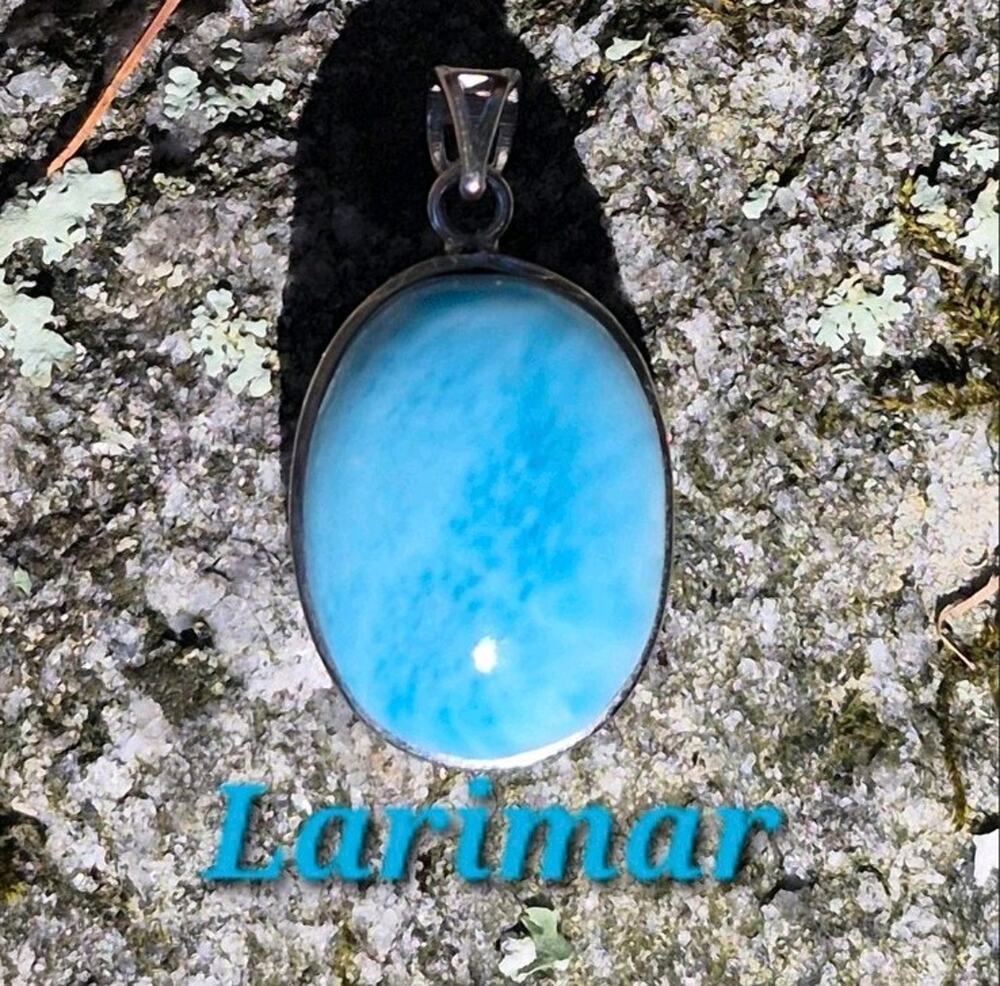 Oval Blue Larimar Pendant. High Quality With 0.925 Sterling Silver